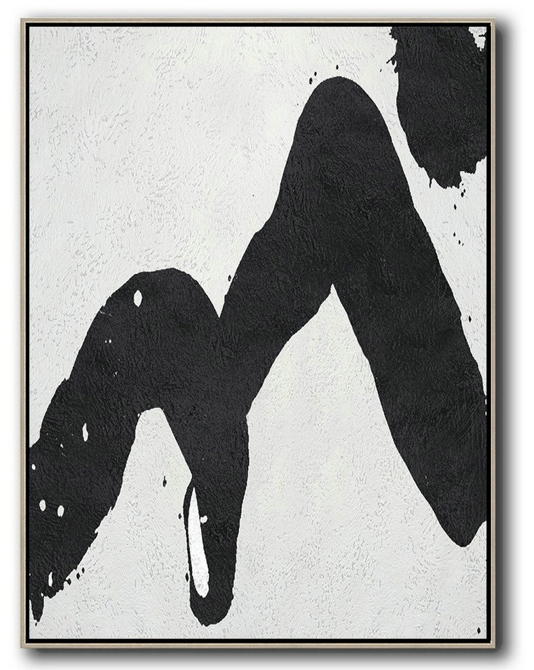Lounge Wall Decor,Black And White Minimal Painting On Canvas - Modern Art Abstract Painting